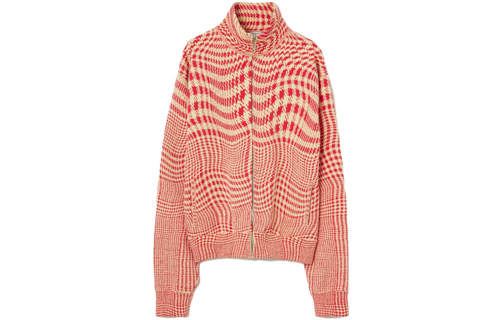 Burberry Houndstooth Zipper Long Sleeve Jacket Pillarbox Red 80827631