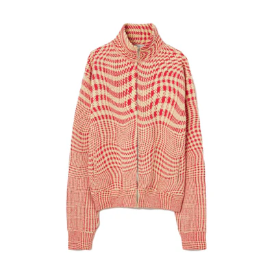 Burberry Houndstooth Zipper Long Sleeve Jacket Pillarbox Red 80827631