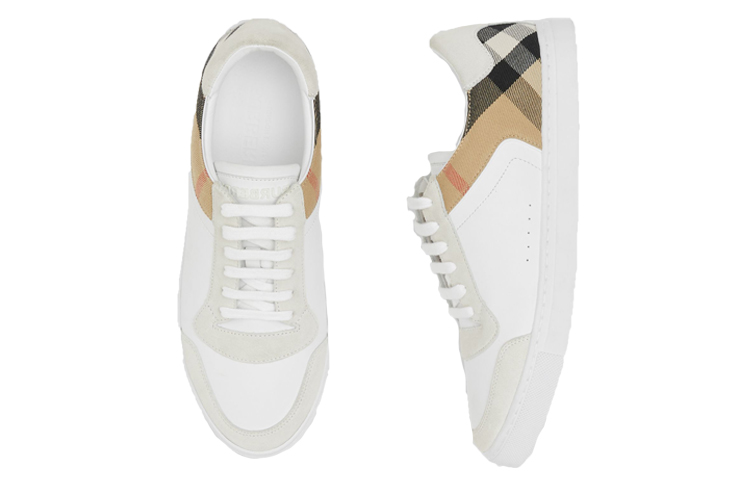 Shop Zapatillas Burberry House Check y Cuero de Ciervo 'Blanco Marrón' 80241251