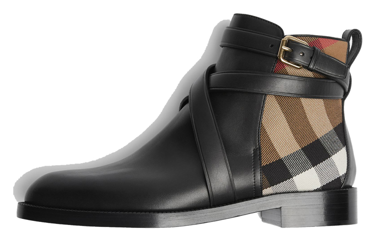 Burberry House Check and Leather Ankle Boots 'Black' 80048671