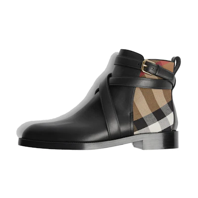 Burberry House Check and Leather Ankle Boots 'Black'