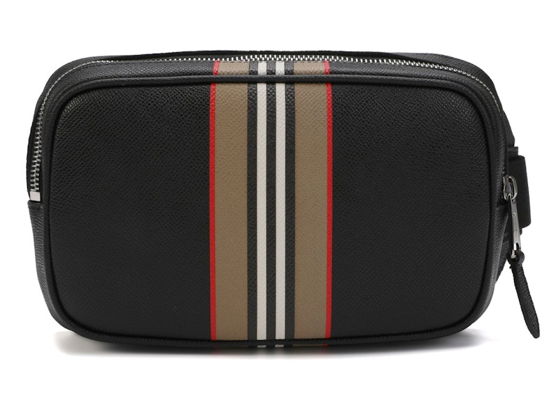 Burberry Icon Stripe Print Leather Bum Bag Black