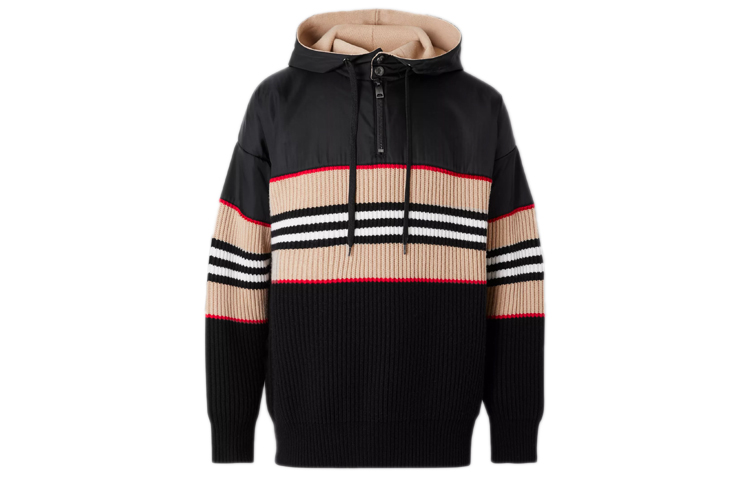 Burberry Icon Stripe Ribbed Knit Wool-Blend Sweatshirt Black 80292541