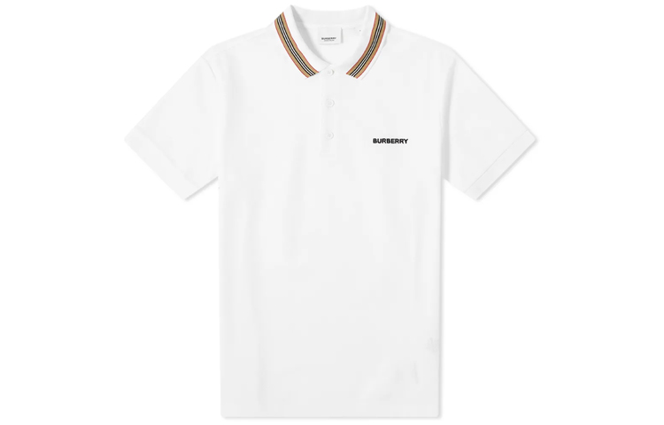 Burberry Icon Stripe Trim Cotton Polo Shirt in White 80092801