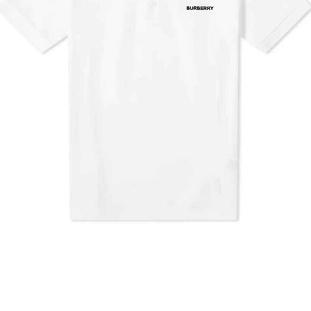 Shop Burberry 經典條紋邊純棉白色Polo衫 80092801