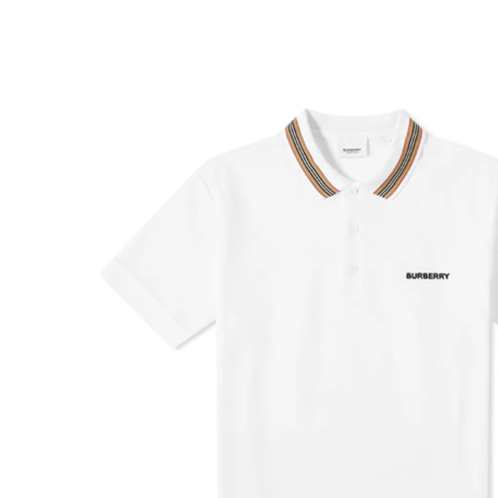 Sizing Burberry 經典條紋邊純棉白色Polo衫 80092801