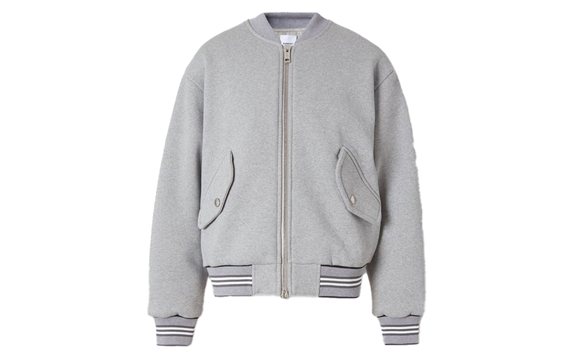 Burberry Icon Stripe Zip-Up Flight Jacket in Light Gray 80326351
