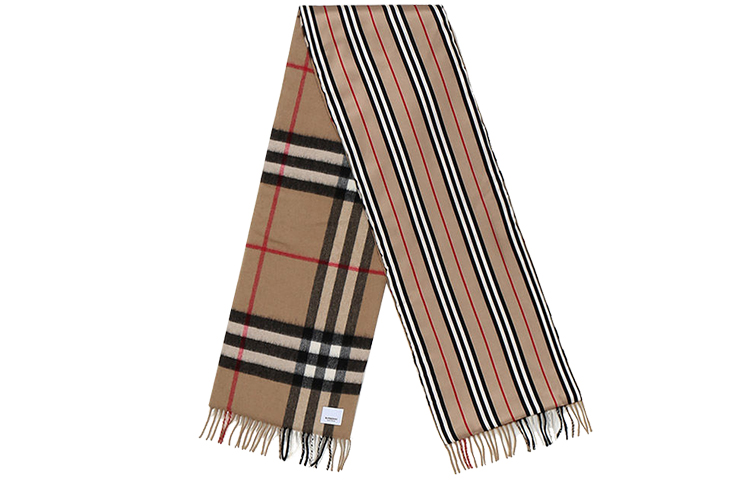 Burberry Iconic Stripe & Check Silk Cashmere Wool Unisex Scarf 80243741 圖 2