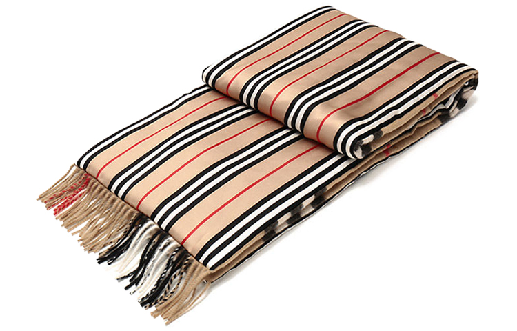 Burberry Iconic Stripe & Check Silk Cashmere Wool Unisex Scarf 80243741 圖 4
