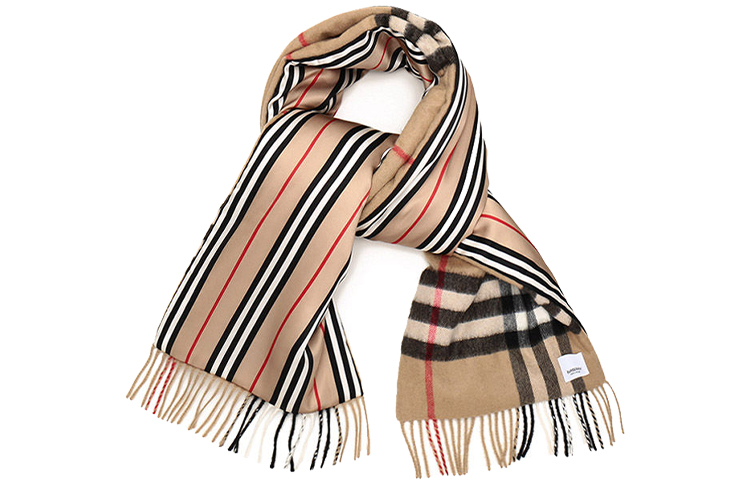Burberry Iconic Stripe & Check Silk Cashmere Wool Unisex Scarf 80243741 圖 5