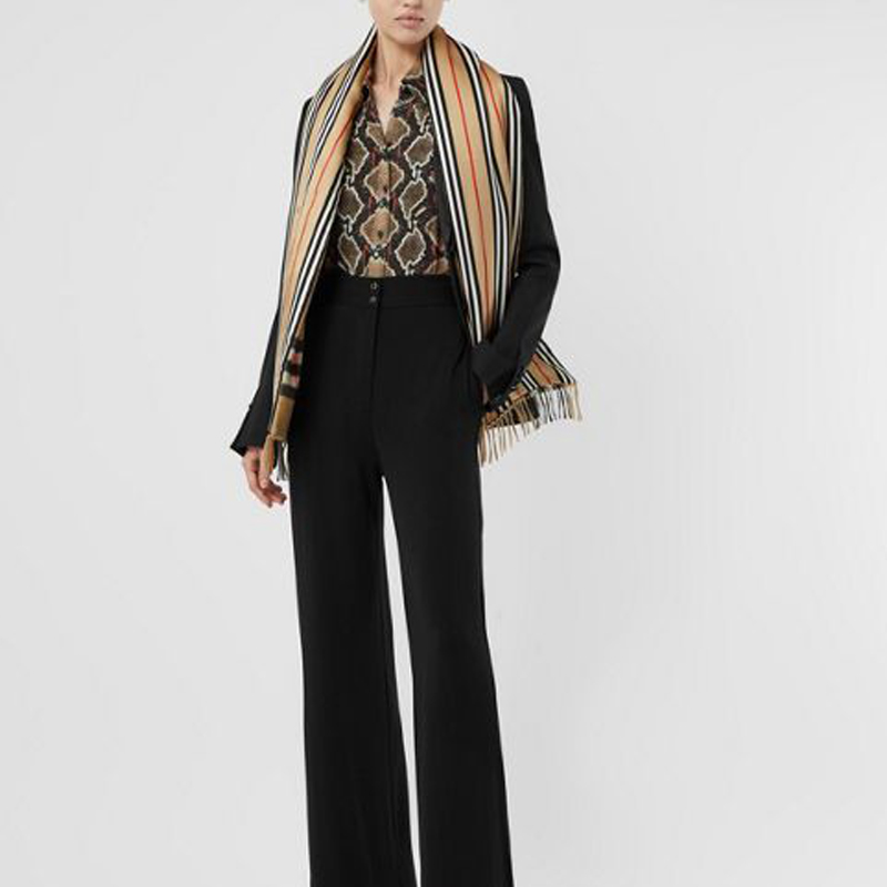 Burberry Iconic Stripe & Check Silk Cashmere Wool Unisex Scarf 80243741 圖 7