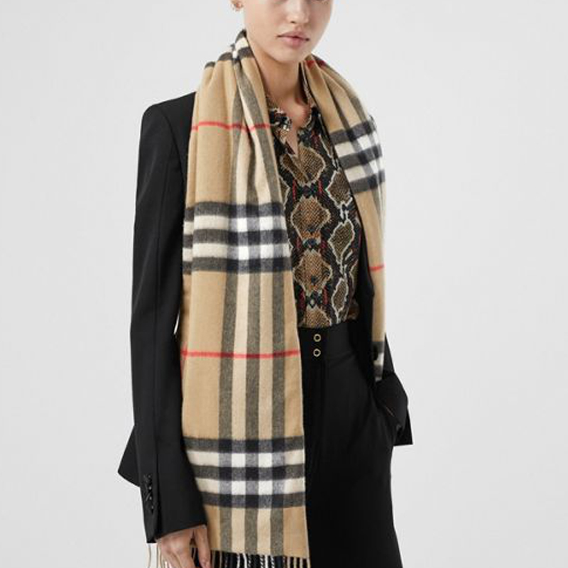 Burberry Iconic Stripe & Check Silk Cashmere Wool Unisex Scarf 80243741 圖 9
