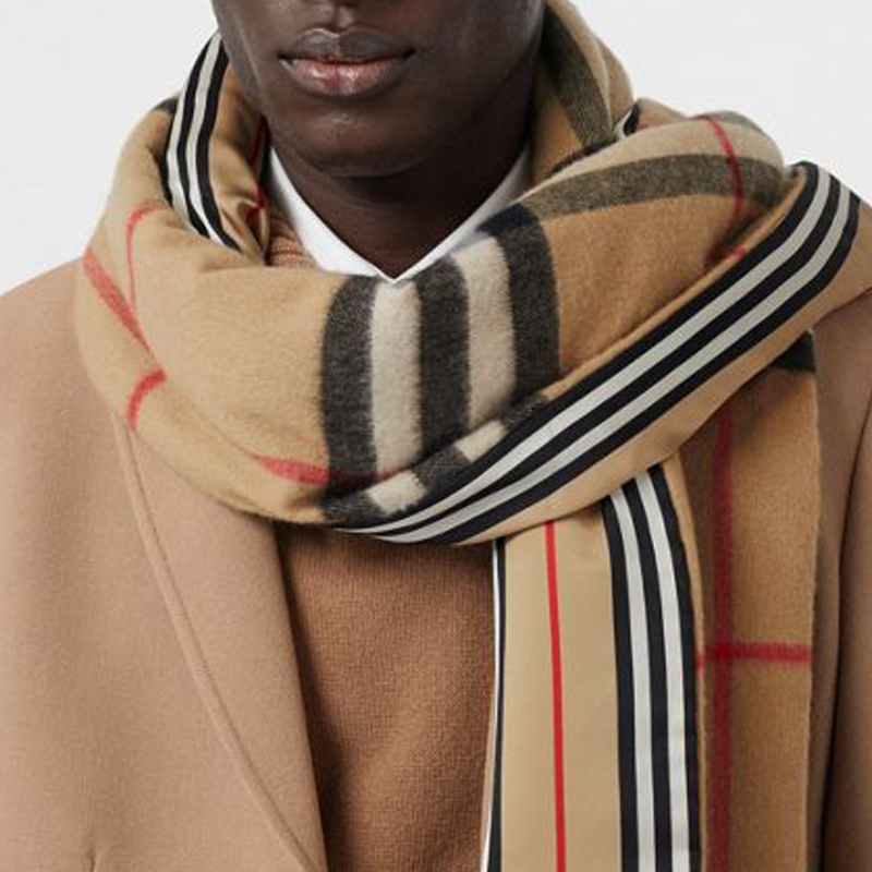 Burberry Iconic Stripe & Check Silk Cashmere Wool Unisex Scarf 80243741 圖 10