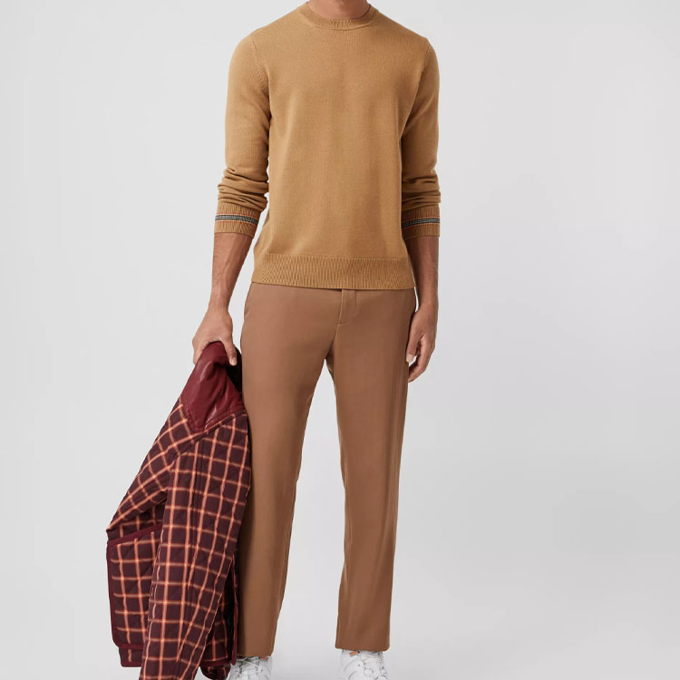 Shop Burberry Iconic Stripe Sweater Wol Rajut Camel 80332021