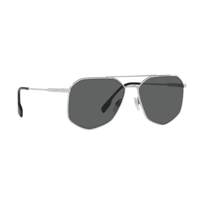 Burberry Irregular Metal Sunglasses with Lettered Temples for Men - Silver. BE3139100587