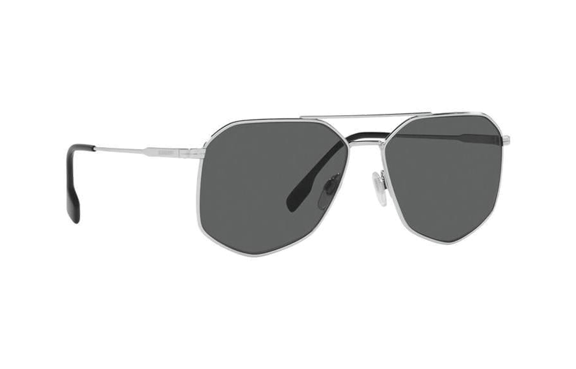 Burberry Irregular Metal Sunglasses with Lettered Temples for Men - Silver. BE3139100587 圖 2