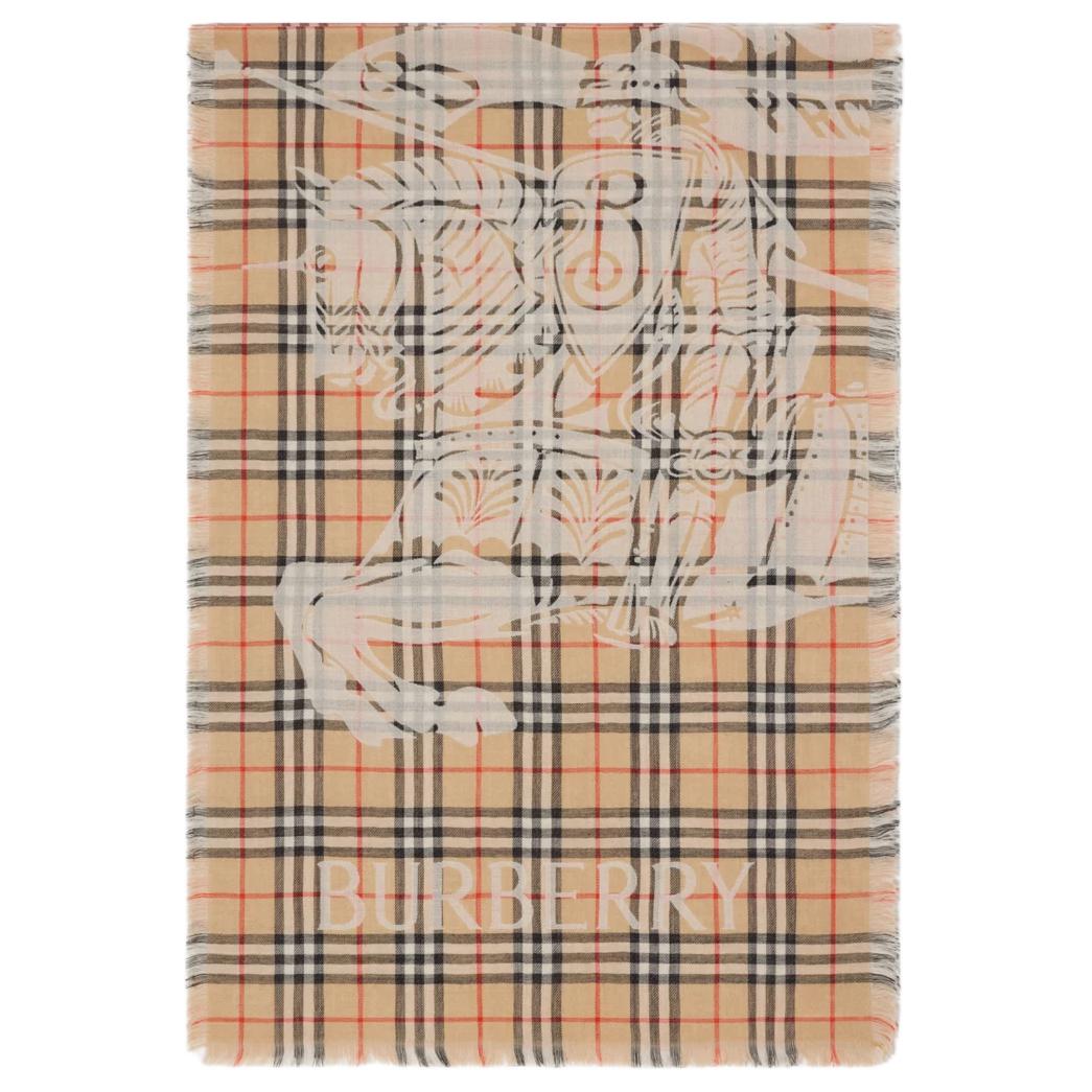Burberry Jacquard Design Wool Knit Scarf Unisex Couple Style in Beige. 81059131