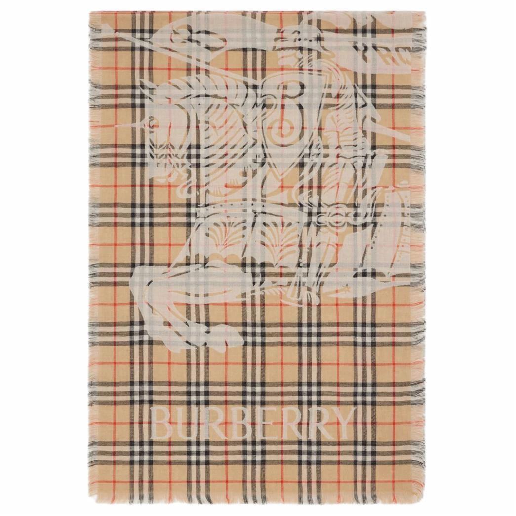 Burberry Jacquard Design Wool Knit Scarf Unisex Couple Style in Beige. 81059131 圖 2