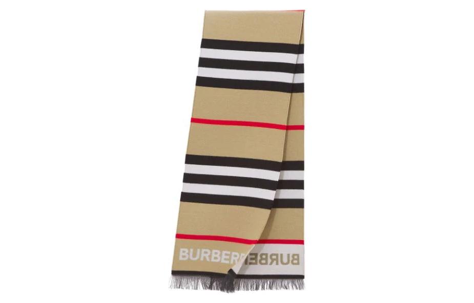 Burberry Kids Beige Icon Stripe Logo Wool Cotton Blend Fringe Scarf. 8049792 圖 2