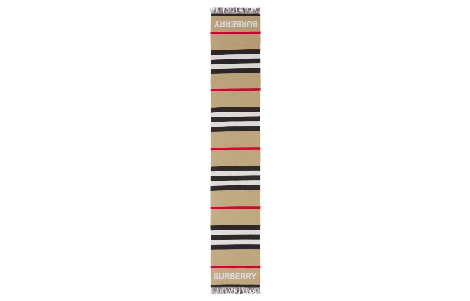 Burberry Kids Beige Icon Stripe Logo Wool Cotton Blend Fringe Scarf. 8049792 圖 3