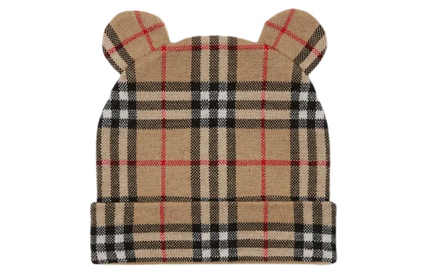 Burberry Kids Brown Check Wool Nylon Stretch Beanie Hat. 80702621