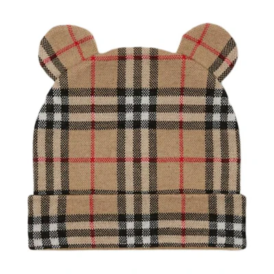 Burberry Kids Brown Check Wool Nylon Stretch Beanie Hat. 80702621
