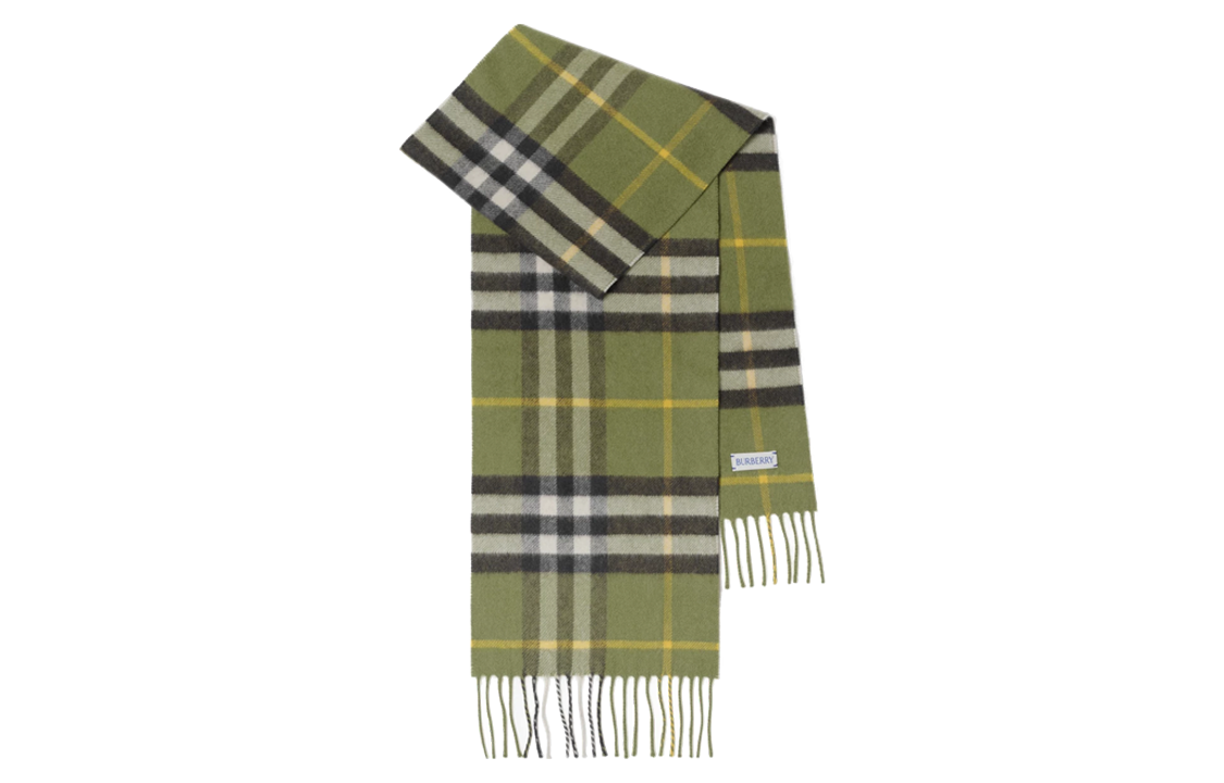 Burberry Kids Check Fringe Green Wool Scarf. 80781751