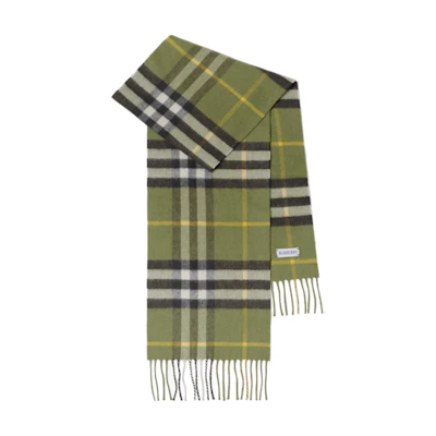 Burberry Kids Check Fringe Green Wool Scarf. 80781751