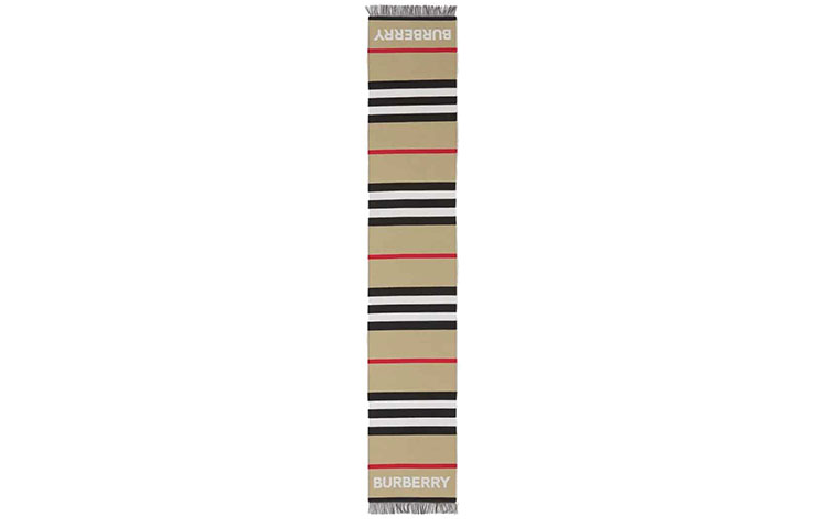 Burberry Kids Icon Stripe Logo Scarf in Wool-Cotton Blend Beige - Boys 80497921