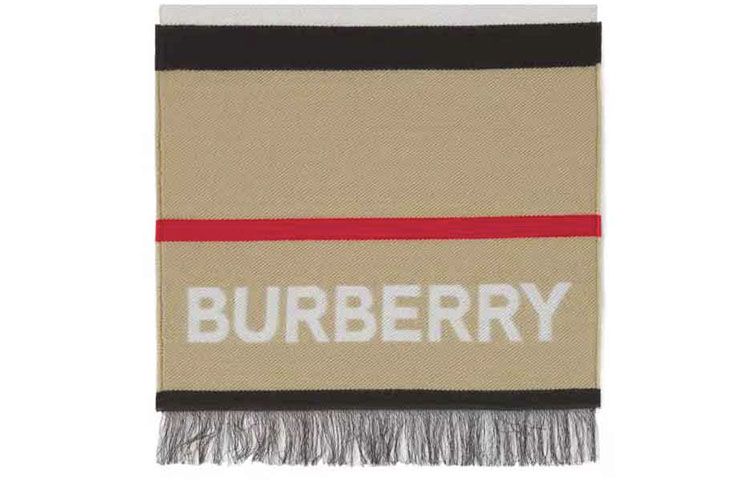 Shop Burberry Kids Icon Stripe Logo Scarf in Wool-Cotton Blend Beige - Boys 80497921