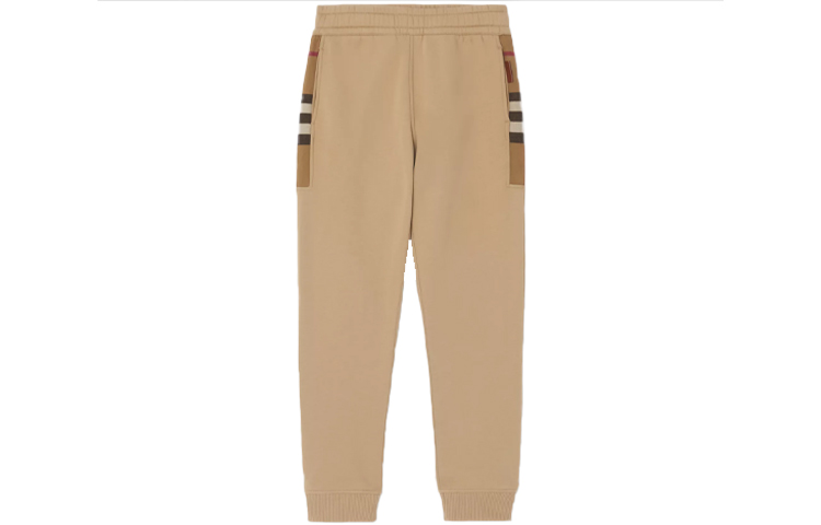 Burberry Knit Jogger Pants with Side Check Pattern in Camel. 80450141