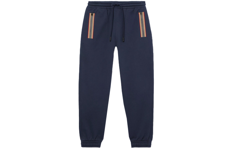 Burberry Knitted Track Pants with Icon Stripe Details in Navy Blue 80358821