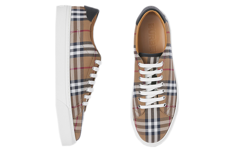 Burberry Leather and Check Cotton Sneakers 'Birch Brown' 圖 4