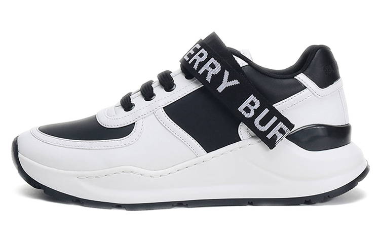 Buy 博柏利徽标装饰皮革拼尼龙運動鞋 黑白