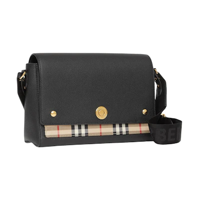 Burberry Leather and Vintage Check Note Crossbody Bag Black