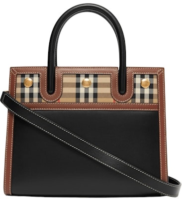 Burberry Leather and Vintage Check Two-handle Title Bag Mini Black/Multi Order Burberry Leather and Vintage Check Two-handle Title Bag Mini Black/Multi
