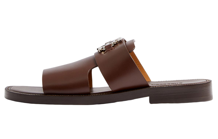 Burberry Leather Brown 'Palladium-Plated Fashion Slide'