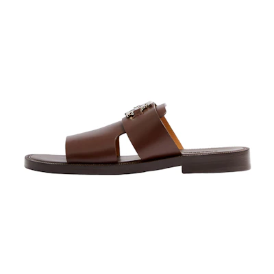 Burberry Leather Brown 'Palladium-Plated Fashion Slide'