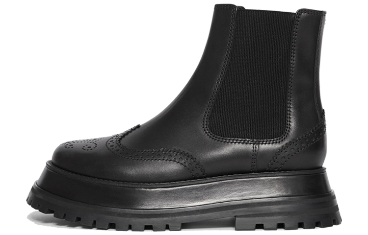 Burberry Leather Chelsea Boots 'Black Brogue Detail' 80192791