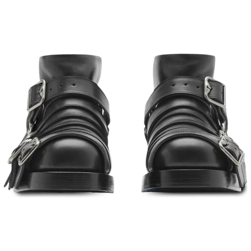 Lookbook バーバリー レザー ラウンドトゥ アンクルブーツ (黒) 80748081