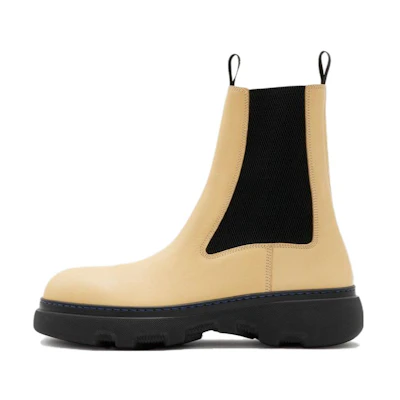 Burberry Leather Round Toe Chelsea Boots 'Cream'