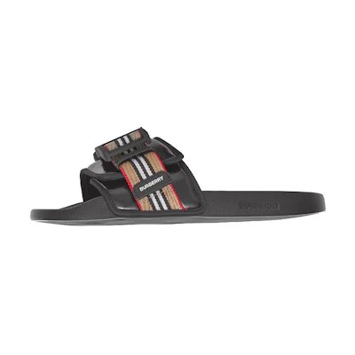Burberry Leather Stripe Decorated Coated Canvas Slide 'Black'