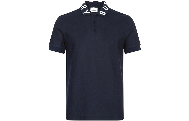 Burberry Letter Collar Straight-Cut Polo Shirt Navy Blue 80172001