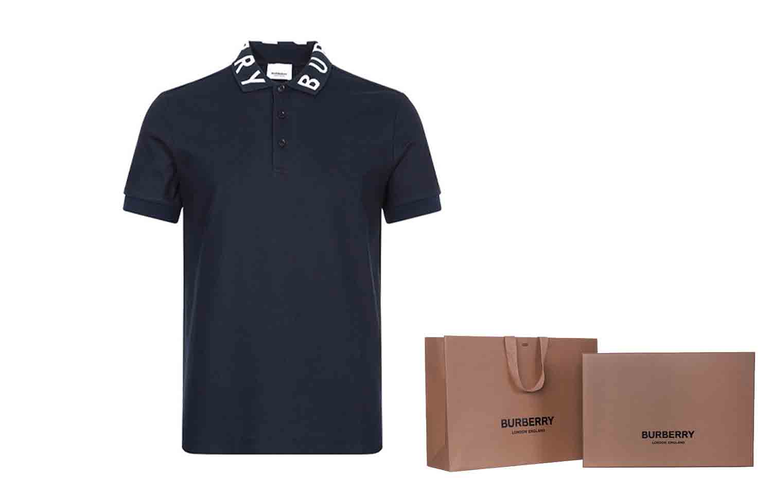 Cheap Burberry 字母領直筒剪裁海軍藍色 Polo 衫 80172001