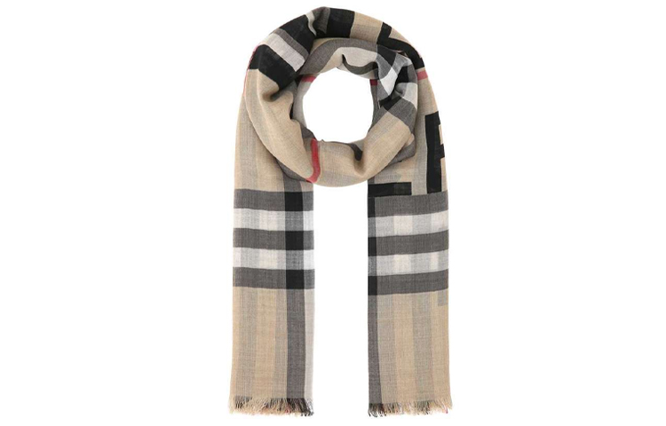 Burberry Letter Embellished Checkered Wool Scarf Unisex Couples Brown. 8035555-A7026