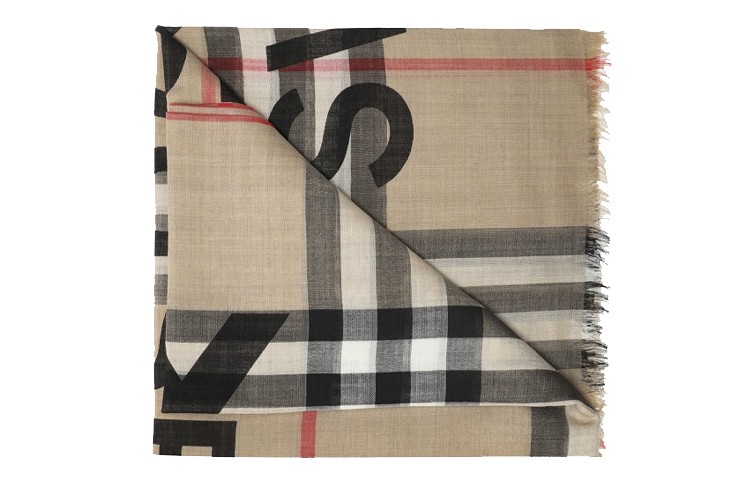 Burberry Letter Embellished Checkered Wool Scarf Unisex Couples Brown. 8035555-A7026 圖 3