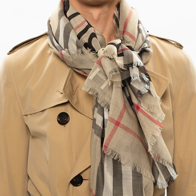 Burberry Letter Embellished Checkered Wool Scarf Unisex Couples Brown. 8035555-A7026 圖 4