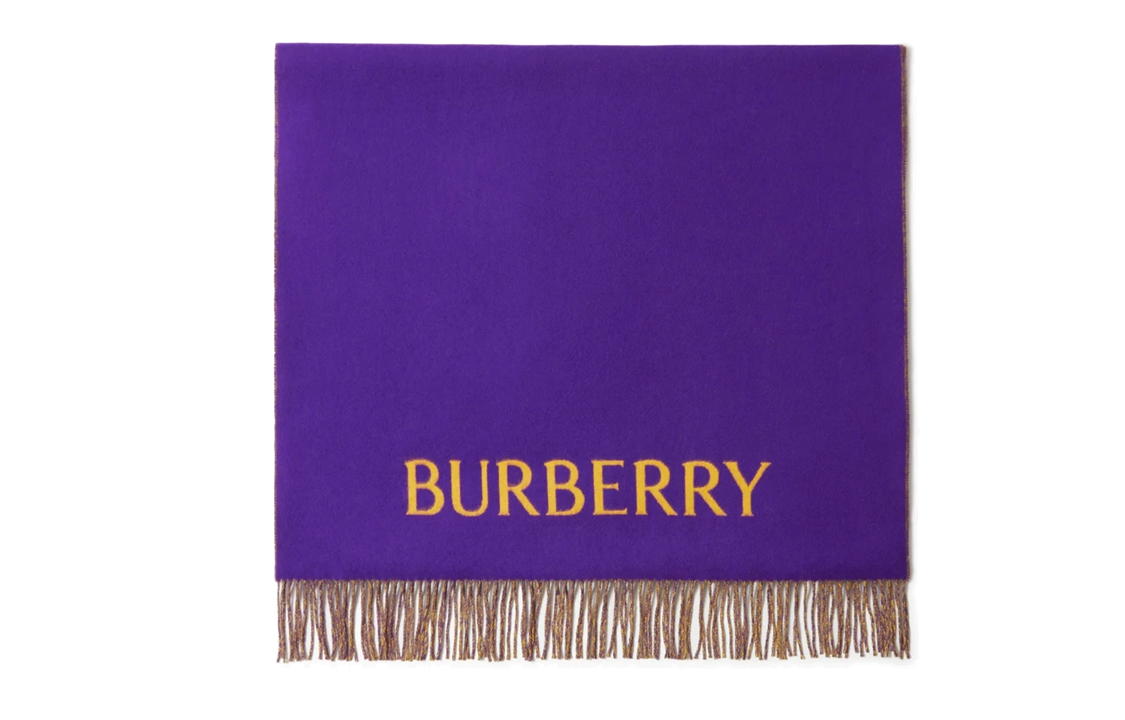 Burberry Letter Logo Tassel Wool Scarf Unisex Couple Purple/Yellow 80791561 圖 3