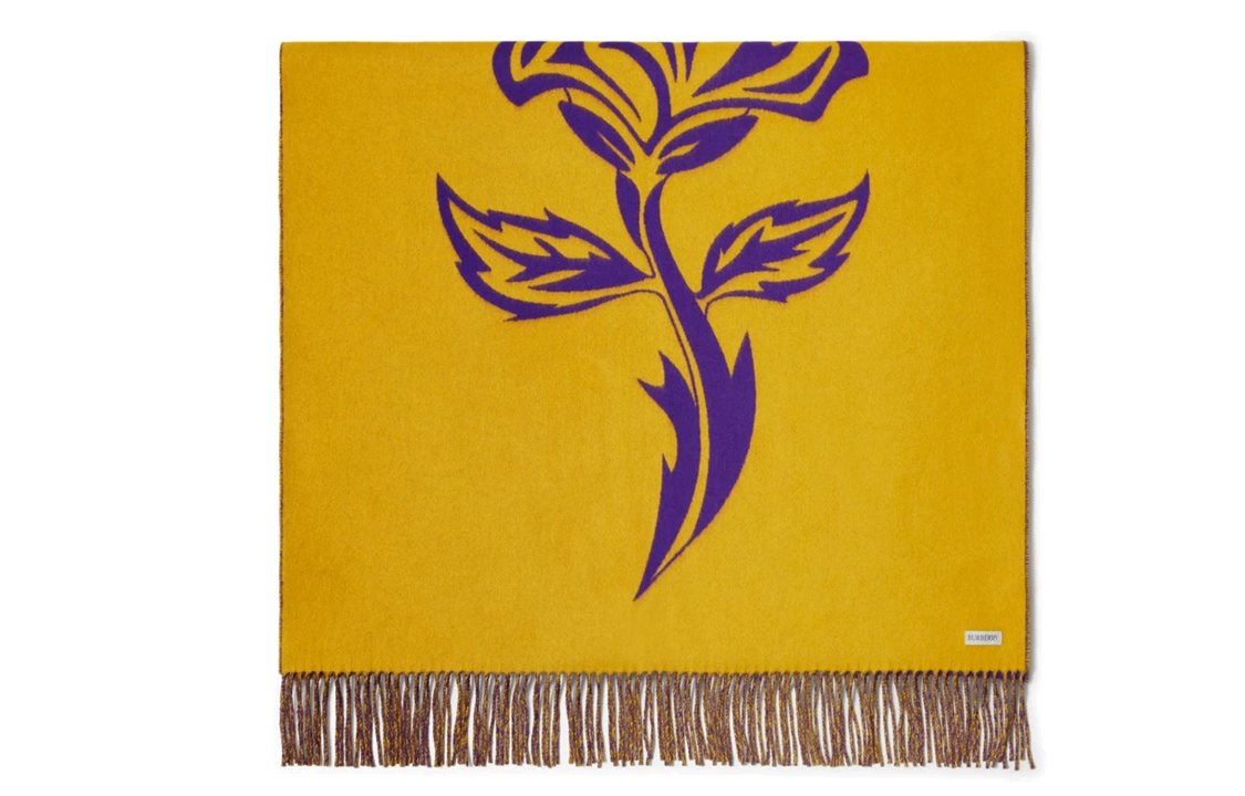 Burberry Letter Logo Tassel Wool Scarf Unisex Couple Purple/Yellow 80791561 圖 4