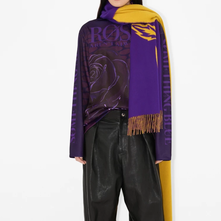 Burberry Letter Logo Tassel Wool Scarf Unisex Couple Purple/Yellow 80791561 圖 5